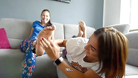 Dark Haired - Playful Girls Tickling Each Others Feet And Toes